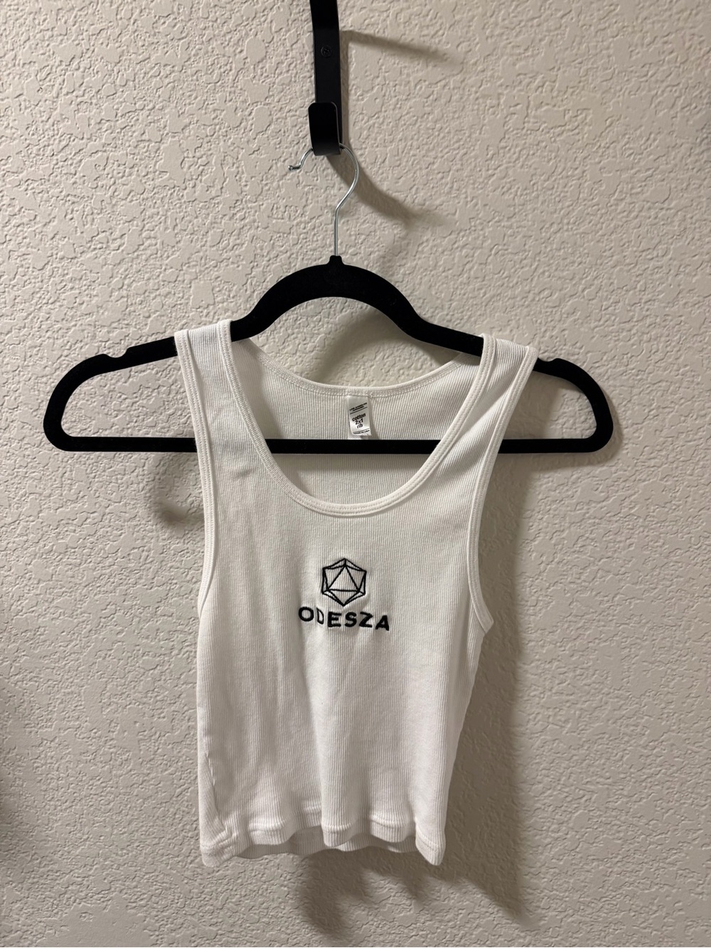 Odesza Logo Baby Rib Crop Top White Tank Top